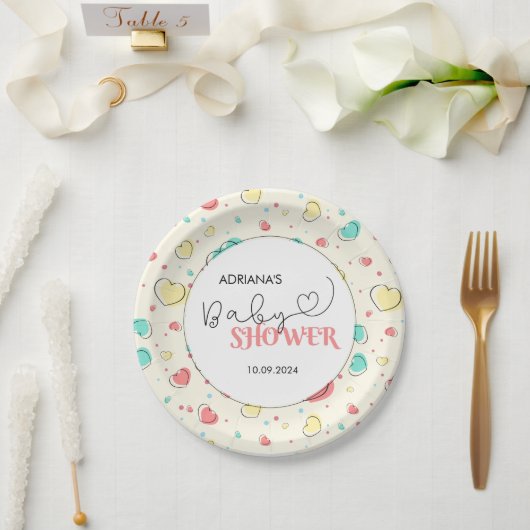 かわいいカラフルハートベビーシャワー ペーパープレート (ウェディング)