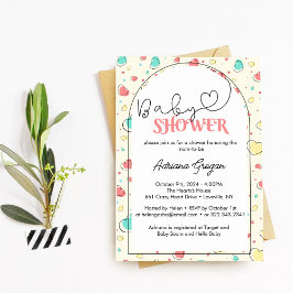 かわいいカラフルハートベビーシャワー 招待状