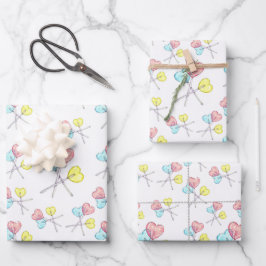 かわいいカラフルハート棒つきキャンデー ラッピングペーパーシート