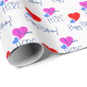 かわいいカラフルハート、パーソナライズされた誕生日ウィッシュ ラッピングペーパー (ロールコーナー)