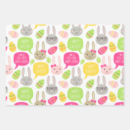 かわいいカラフルバニーエッグパターンハッピーイースター ラッピングペーパーシート