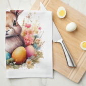 かわいいカラフルバニーエッグフラワーズハッピーイースター キッチンタオル (四つ折り)