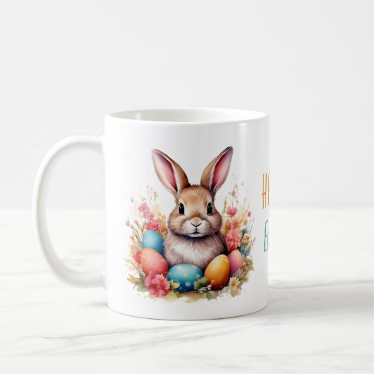 かわいいカラフルバニーエッグフラワーズハッピーイースター コーヒーマグカップ (左)