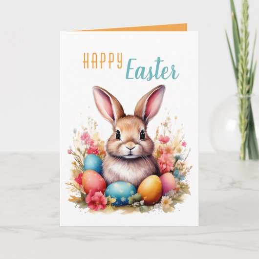 かわいいカラフルバニーエッグフラワーズハッピーイースター シーズンカード (正面)