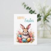 かわいいカラフルバニーエッグフラワーズハッピーイースター シーズンポストカード (スタンド正面)