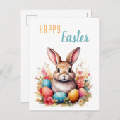 かわいいカラフルバニーエッグフラワーズハッピーイースター シーズンポストカード (正面/裏面)