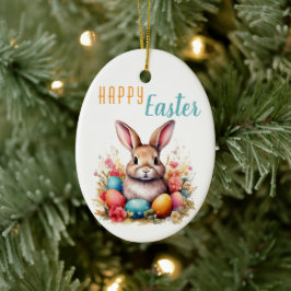 かわいいカラフルバニーエッグフラワーズハッピーイースター セラミックオーナメント