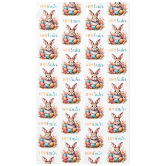 かわいいカラフルバニーエッグフラワーズハッピーイースター テーブルクロス (正面)