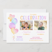 かわいいカラフルバルーンキッズフォトジョイント誕生日 招待状 (正面)