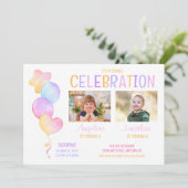 かわいいカラフルバルーンキッズフォトジョイント誕生日 招待状 (スタンド正面)