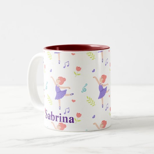かわいいカラフルバレリーナパーソナライズされた女子 ツートーンマグカップ (正面左)