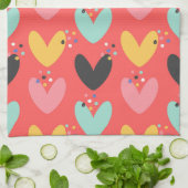 かわいいカラフルバレンタインのハートパターン キッチンタオル (折り畳み)