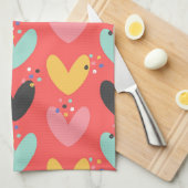 かわいいカラフルバレンタインのハートパターン キッチンタオル (四つ折り)