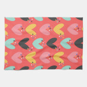 かわいいカラフルバレンタインのハートパターン キッチンタオル (横)