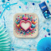 かわいいカラフルバレンタインデー ペーパープレート (パーティー)