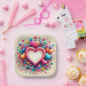 かわいいカラフルバレンタインデー ペーパープレート (パーティー)