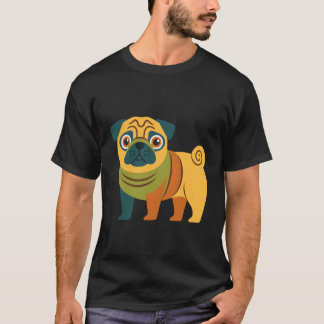 かわいいカラフルパグイラスト 楽しい犬好きレトロ Tシャツ