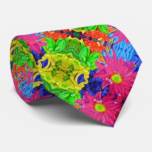 かわいいカラフルパステルの花 ネクタイ (ロール)