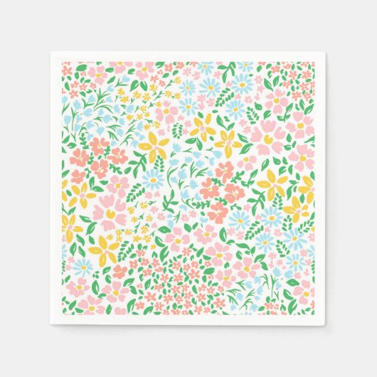 かわいいカラフルパステルガーデンフラワーパターン スタンダードカクテルナプキン (正面)
