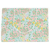 かわいいカラフルパステルガーデンフラワーパターン ラージペーパーバッグ (正面)