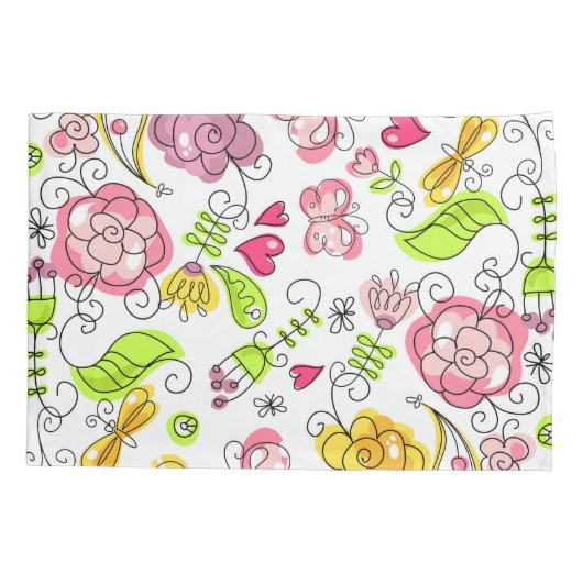 かわいいカラフルパステルフラワーズ&バタフライズ 枕カバー (裏面)