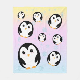かわいいカラフルパステルペンギングラデーション フリースブランケット