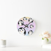 かわいいカラフルパステルペンギングラデーション ラウンド壁時計 (ホーム)