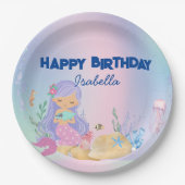 かわいいカラフルパステルマーメイドレインボー誕生日 ペーパープレート (正面)
