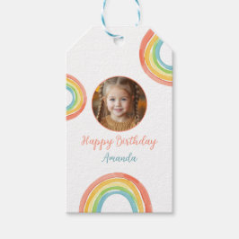 かわいいカラフルパステルレインボーガールズフォト誕生日 ギフトタグ