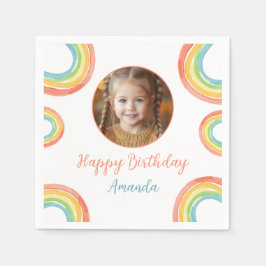 かわいいカラフルパステルレインボーガールズフォト誕生日 スタンダードカクテルナプキン