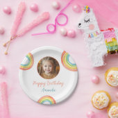 かわいいカラフルパステルレインボーガールズフォト誕生日 ペーパープレート (パーティー)