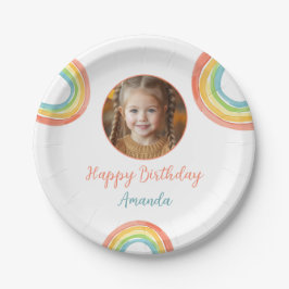かわいいカラフルパステルレインボーガールズフォト誕生日 ペーパープレート