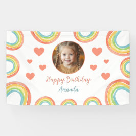 かわいいカラフルパステルレインボーガールズフォト誕生日 横断幕