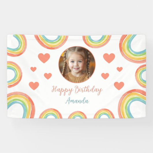 かわいいカラフルパステルレインボーガールズフォト誕生日 横断幕 (横)