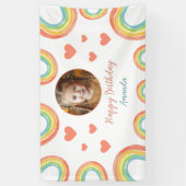 かわいいカラフルパステルレインボーガールズフォト誕生日 横断幕 (縦)