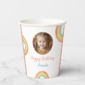 かわいいカラフルパステルレインボーガールズフォト誕生日 紙コップ (裏面)