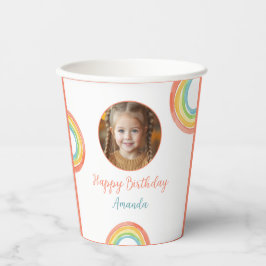かわいいカラフルパステルレインボーガールズフォト誕生日 紙コップ