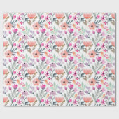 かわいいカラフルパステル水彩花模様 ラッピングペーパー (フラット)