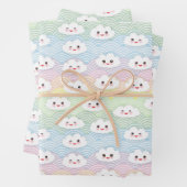 かわいいカラフルパステル波かわいい雲パターン ラッピングペーパーシート (インサイチュ)