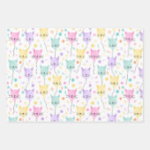 かわいいカラフルピンクの子猫ネコ猫好きパターン ラッピングペーパーシート (正面3)