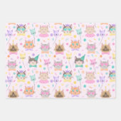 かわいいカラフルピンクの子猫ネコ猫好きパターン ラッピングペーパーシート (正面)