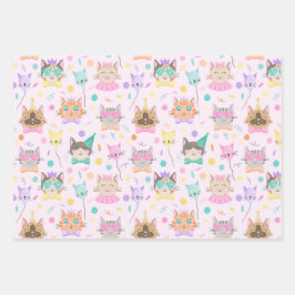 かわいいカラフルピンクの子猫ネコ猫好きパターン ラッピングペーパーシート