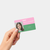 かわいいカラフルピンクの緑の従業員の写真IDロゴ バッジ (Handheld)