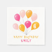かわいいカラフルピンクバルーン女の子の誕生日パーティー スタンダードカクテルナプキン (正面)