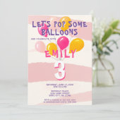 かわいいカラフルピンクバルーン女の子の誕生日パーティー 招待状 (スタンド正面)
