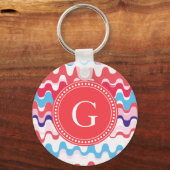 かわいいカラフルピンク赤抽象芸術パターンモノグラム キーホルダー (正面)