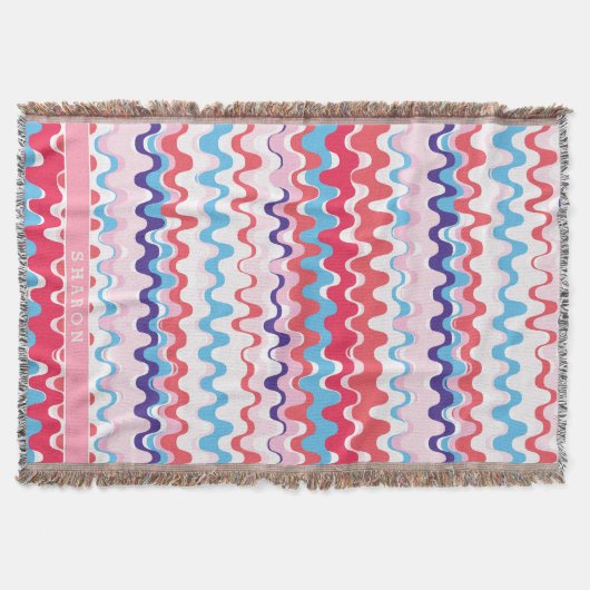 かわいいカラフルピンク赤抽象芸術パターンモノグラム スローブランケット (正面)