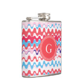 かわいいカラフルピンク赤抽象芸術パターンモノグラム フラスク (右)