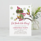 かわいいカラフルフェスティバルグリーンフクロウのクリスマスパーティー 招待状 (スタンド正面)