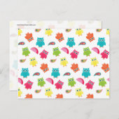 かわいいカラフルフクロウとペイズリー柄デザイン ポストカード (正面/裏面)